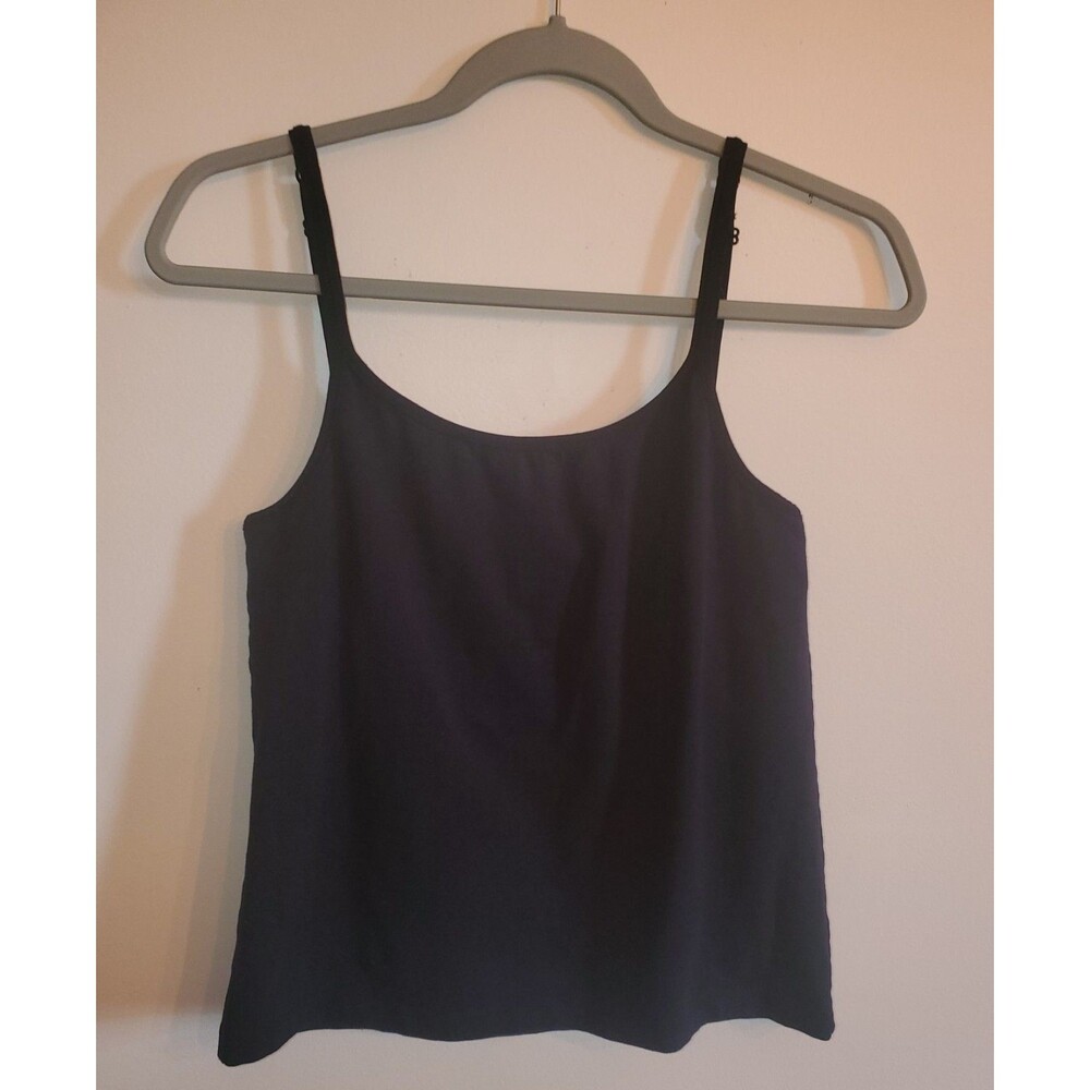 L.L. Bean Black Pima Cotton Cami Cami Top Built-in Shelf Bra Size Large LG REG